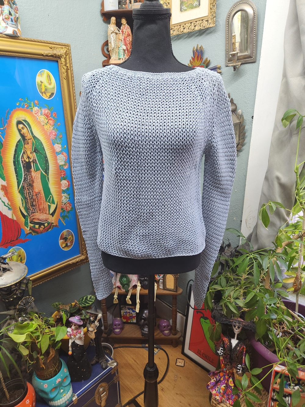 Banana Republic Light Blue Open-Knit Crewneck Sweater